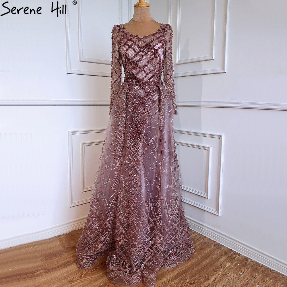 Muslim Pink Luxury Evening Dresses 2025 With Train Mermaid Crystal For Women Party LA70777