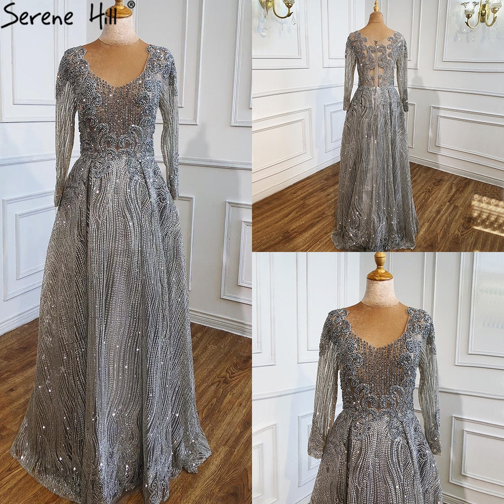 Muslimischen Rosa Mit Zug Abendkleider 2025 Elegante A-linie Perlen Luxus Für Frauen Party LA70773 
