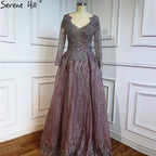 Muslimischen Rosa Mit Zug Abendkleider 2025 Elegante A-linie Perlen Luxus Für Frauen Party LA70773 