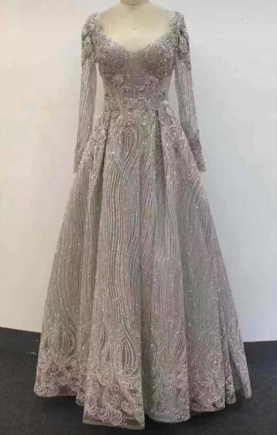 Muslimischen Rosa Mit Zug Abendkleider 2025 Elegante A-linie Perlen Luxus Für Frauen Party LA70773 