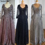 Muslimischen Rosa Mit Zug Abendkleider 2025 Elegante A-linie Perlen Luxus Für Frauen Party LA70773 