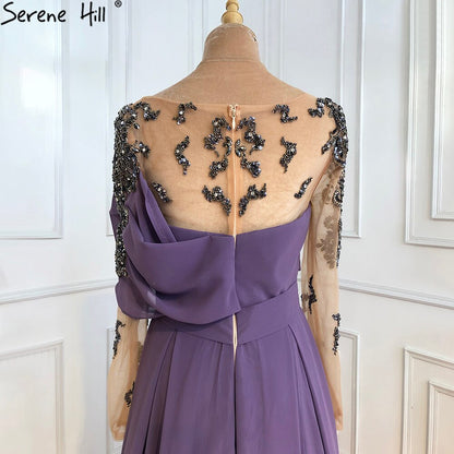 Musllim Purple A-Line Evening Dresses Gowns 2025 Beading Diamond Satin Sexy For Woman Party LA71053