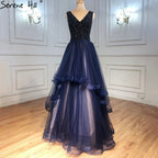 Navy Blau A-linie Abendkleider Kleider 2025 Ärmellose Perlen Sexy Für Frauen Hochzeit Party LA71125 