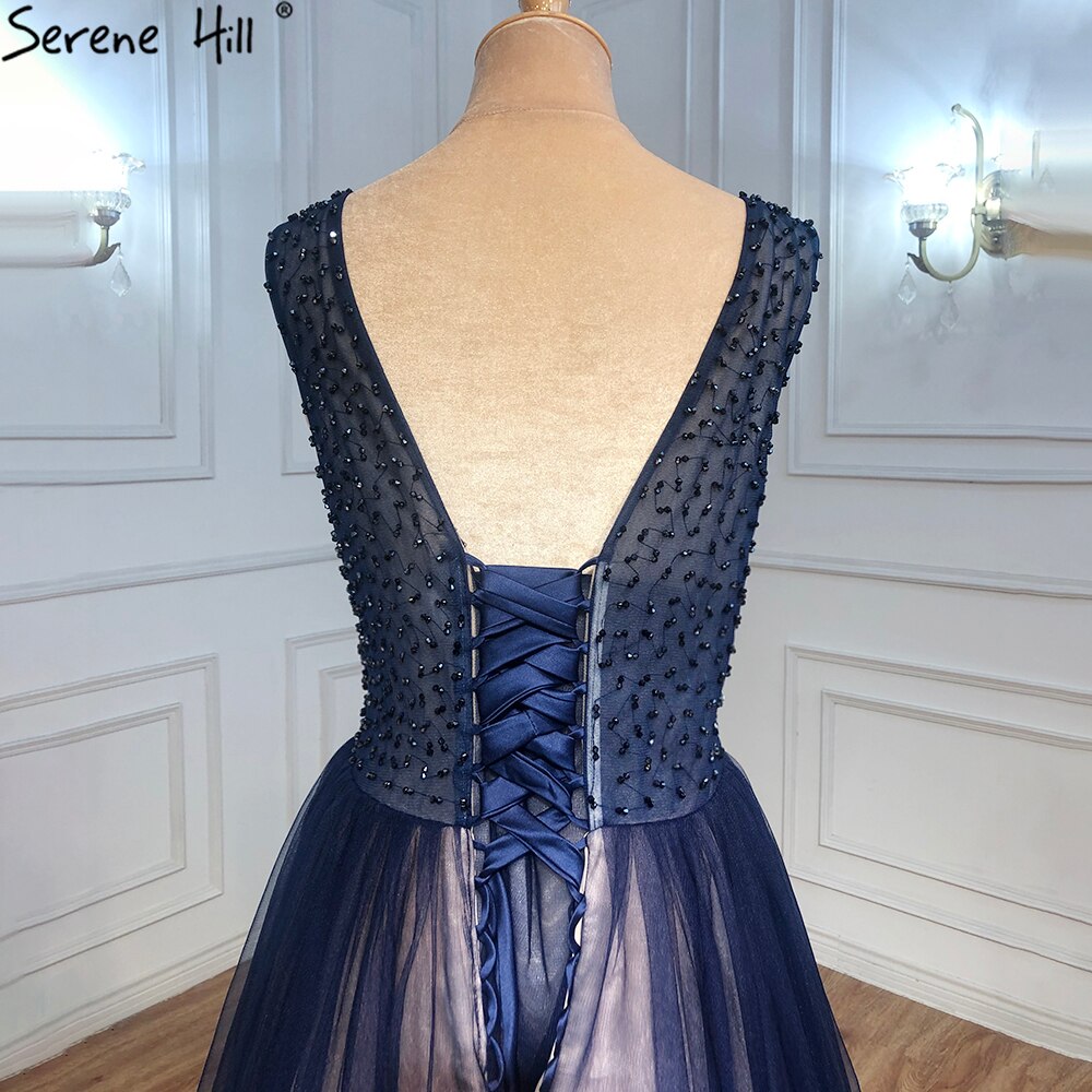 Navy Blau A-linie Abendkleider Kleider 2025 Ärmellose Perlen Sexy Für Frauen Hochzeit Party LA71125 