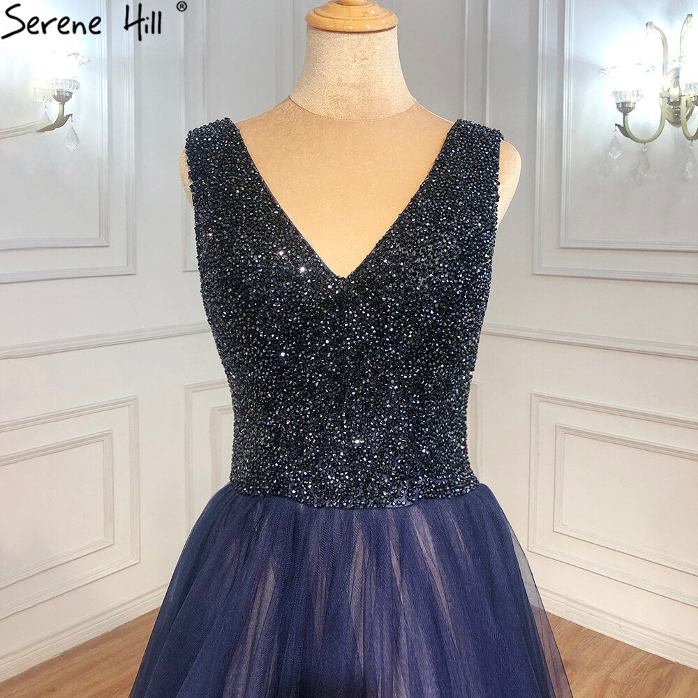 Navy Blau A-linie Abendkleider Kleider 2025 Ärmellose Perlen Sexy Für Frauen Hochzeit Party LA71125 
