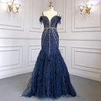 Luxury Feathers Navy Blue Prom Evening Dresses LA71656