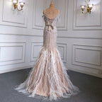Luxury Feathers Navy Blue Prom Evening Dresses LA71656