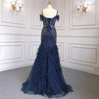 Luxury Feathers Navy Blue Prom Evening Dresses LA71656
