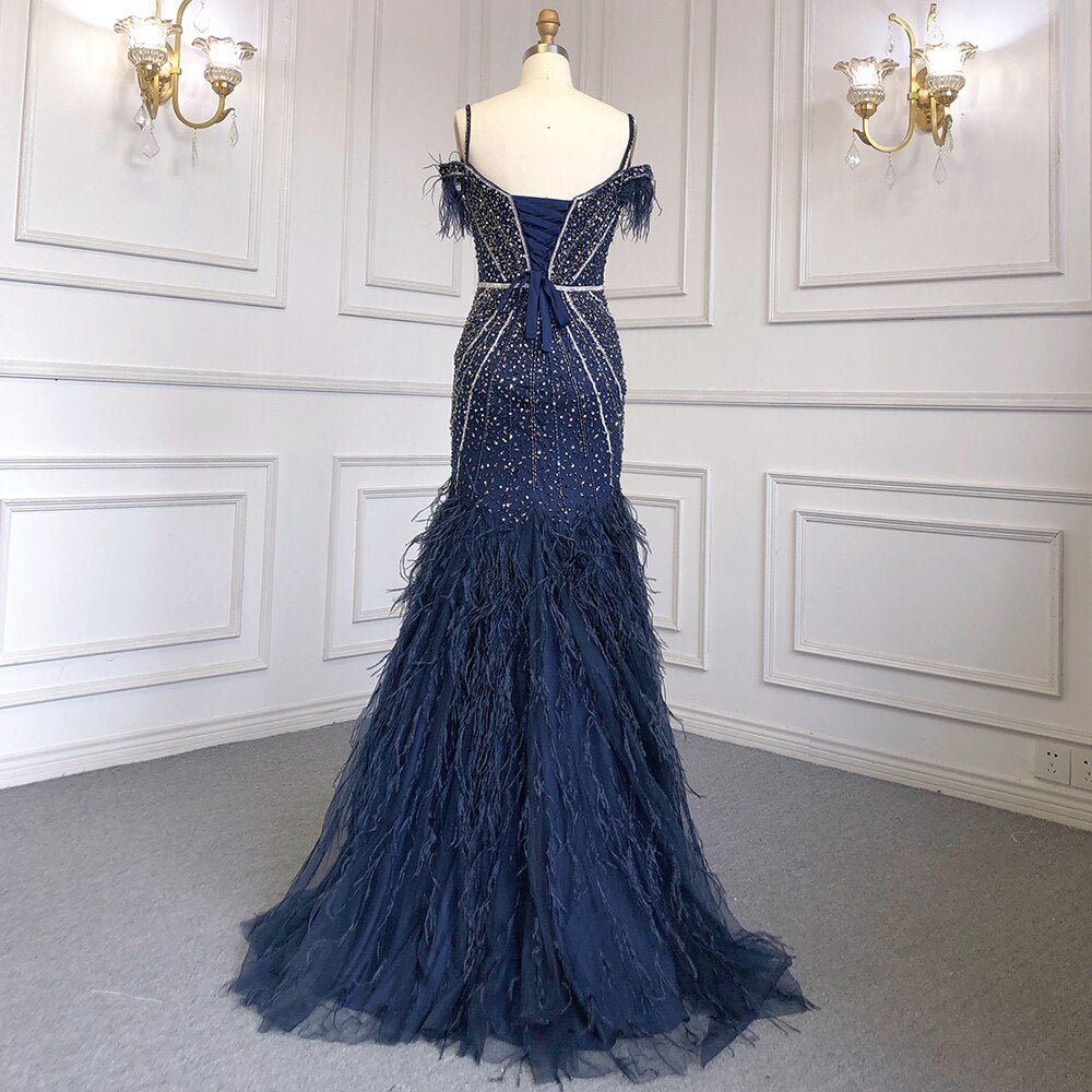 Luxus Federn Marineblau Ball-/Abendkleider LA71656