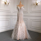 Luxury Feathers Navy Blue Prom Evening Dresses LA71656