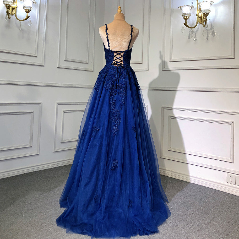 Navy Blue Mermaid Elegant Spaghetti Strap Evening Dresses Gowns 2025 Backless Lace Up For Women Party LA71641