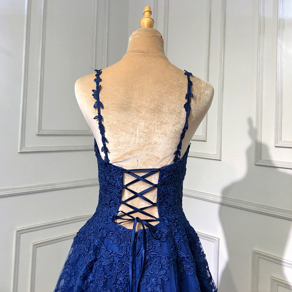 Navy Blue Mermaid Elegant Spaghetti Strap Evening Dresses Gowns 2025 Backless Lace Up For Women Party LA71641