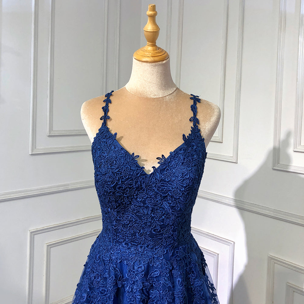 Navy Blue Mermaid Elegant Spaghetti Strap Evening Dresses Gowns 2025 Backless Lace Up For Women Party LA71641