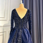 Navy Blue Velvet Muslim Mermaid Elegant Evening Dresses Beaded Long Sleeves With Skirt Not Removable 2025 LA71691