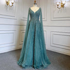 Luxury Nude Dubai Evening Dress with Cape Sleeves LA71567