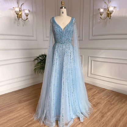 Luxuriöses hautfarbenes Dubai-Abendkleid mit Cape-Ärmeln LA71567