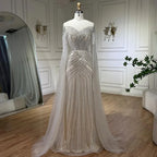 Nude Arabisch Meerjungfrau Cape Ärmel Oansatz Perlen Abendkleider Luxus Kleider 2025 Für Frauen Hochzeit Party LA72012 