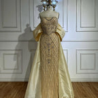 Nude Beaded Mermaid Evening Gown Off Shoulder Shawl Crystal Detailing for Formal Occasion  2025 LA72819