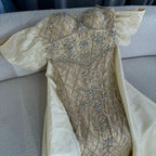 Nude Beaded Mermaid Evening Gown Off Shoulder Shawl Crystal Detailing for Formal Occasion  2025 LA72819