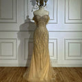 Vestido de noche de sirena con cuentas color piel y detalle de plumas para ocasiones formales 2025 LA72818 