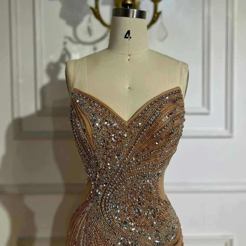Nudefarbenes, perlenbesetztes Meerjungfrauen-Abendkleid mit hohem Schlitz für formelle Anlässe LA72904 2025
