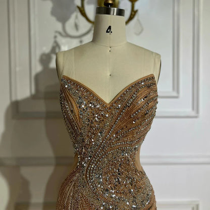 Nude Beaded Mermaid Evening Gown with High Split for Formal Occasion LA72904 2025