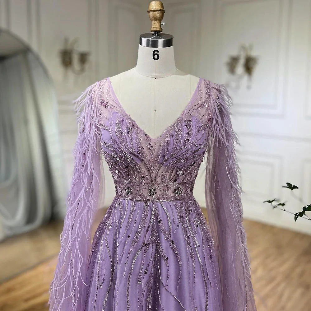 Federn Nude A-Linie Abendkleider mit Cape-Ärmeln LA72304