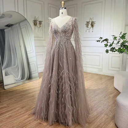 Federn Nude A-Linie Abendkleider mit Cape-Ärmeln LA72304
