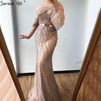 Nude High Split Meerjungfrau Abendkleider Kleider 2025 Luxus Perlen Eine Schulter Elegant Für Frauen Party LA70258 