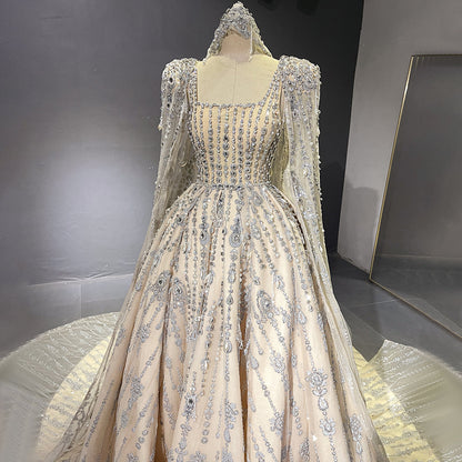 Nude Luxury A-Line  Evening Dresses Gowns 2025 Beaded Cape Sleeves For Women Party LA71614