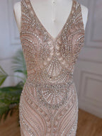 Vestidos de noche de sirena de lujo color piel, 2025, con cuentas y plumas, elegantes para mujer, para fiesta de boda LA71868 