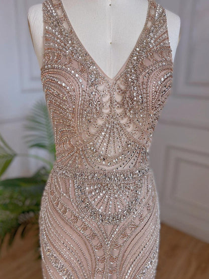 Nude Luxury Mermaid Evening Dresses Gowns 2025 Beaded Feather Elegant For Women Wedding Party LA71868