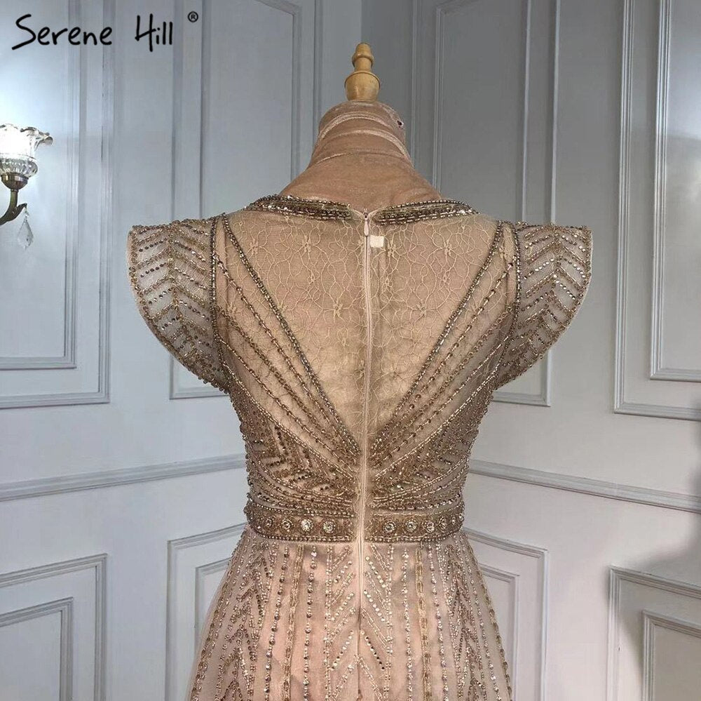 Vestidos de noche de lujo color piel con sobrefalda, vestidos de sirena con cuentas, sexys para mujer, fiesta LA71335 