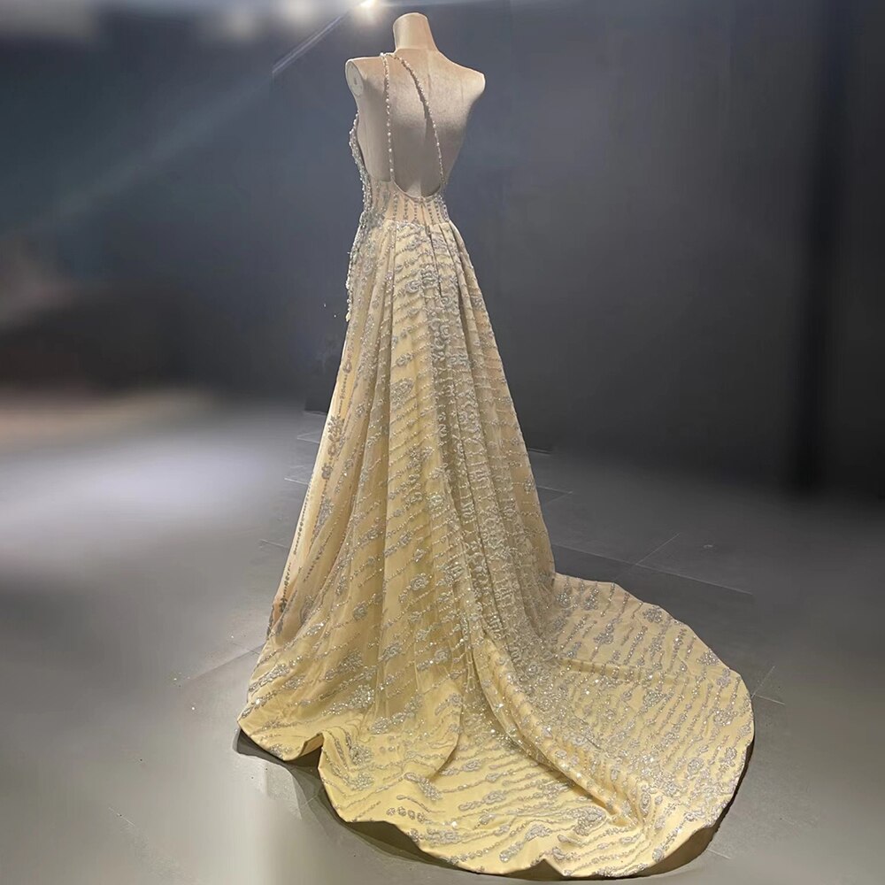 Nude Mermaid Elegante Abendkleider Kleider 2025 Perlen Luxus One-Shoulder Für Frauen Party LA71538 