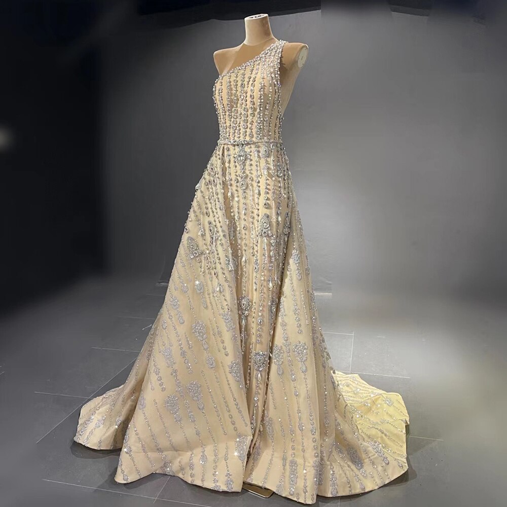 Nude Mermaid Elegante Abendkleider Kleider 2025 Perlen Luxus One-Shoulder Für Frauen Party LA71538 