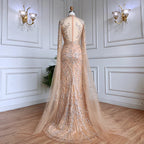 Nude Mermaid Elegante Hohe Kragen Cape Ärmel Luxus Perlen Abendkleider Kleider 2025 Für Frauen Party LA71747 