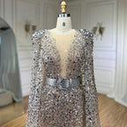 Nude Mermaid Evening Gown with Luxury Cape Sleeves Beaded Elegance and Backless for Women's Party 2025 LA71561