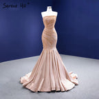 Vestidos de noche sexys de sirena color piel, elegantes, de alta gama, con cuentas, para mujer, para fiesta, HM67320 