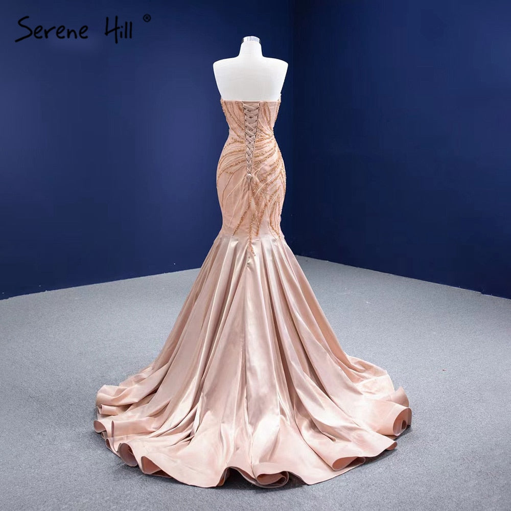 Vestidos de noche sexys de sirena color piel, elegantes, de alta gama, con cuentas, para mujer, para fiesta, HM67320 