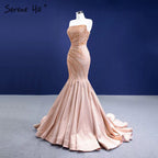 Vestidos de noche sexys de sirena color piel, elegantes, de alta gama, con cuentas, para mujer, para fiesta, HM67320 