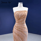 Vestidos de noche sexys de sirena color piel, elegantes, de alta gama, con cuentas, para mujer, para fiesta, HM67320 