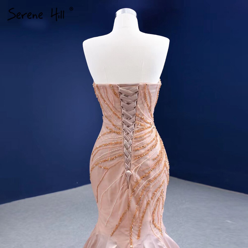 Vestidos de noche sexys de sirena color piel, elegantes, de alta gama, con cuentas, para mujer, para fiesta, HM67320 