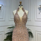 Nude Mermaid Sexy Halter High Split Perlen Arabische Abendkleider Kleider Für Frauen Hochzeit Party 2025 LA72025 