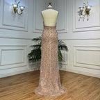 Nude Mermaid Sexy Halter High Split Perlen Arabische Abendkleider Kleider Für Frauen Hochzeit Party 2025 LA72025 