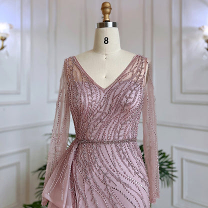 Nude Mermaid Sexy High Split With Skirt Beaded Long Evening Dresses Gowns For Women Wedding Party 2025 LA71944