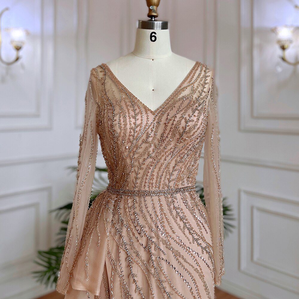 Nude Mermaid Sexy High Split With Skirt Beaded Long Evening Dresses Gowns For Women Wedding Party 2025 LA71944