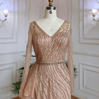 Nude Mermaid Sexy High Split With Skirt Beaded Long Evening Dresses Gowns For Women Wedding Party 2025 LA71944