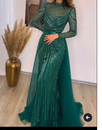 Luxury Champagne Mermaid Evening Dress with Detachable Overskirt LA71533