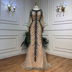 Nude O-neck Long Sleeves Cold Shoulder Evening Dresses Mermaid Beaded Party Gowns For Women LA72008