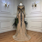 Nude O-neck Long Sleeves Cold Shoulder Evening Dresses Mermaid Beaded Party Gowns For Women LA72008